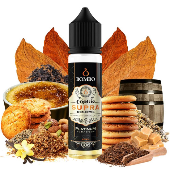 Bombo Platinum Tobaccos - Cookie Supra Reserve - Dohány, Karamell és Vaníliás Keksz ízű Longfill Aroma - 20/60 ml