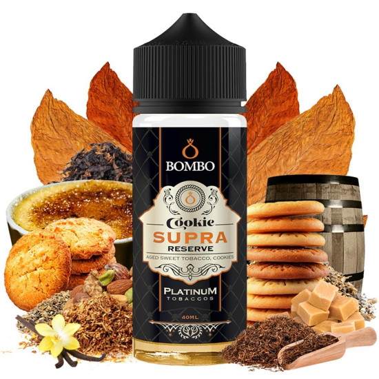 Bombo Platinum Tobaccos - Cookie Supra Reserve - Dohány, Karamell és Vaníliás Keksz ízű Longfill Aroma - 40/120 ml