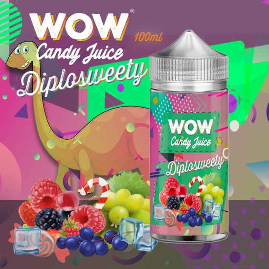 Wow Candy Juice - Dino - Diplosweety - Szőlő, Eper, Áfonya, Szeder, Málna, Ribizli és Cukorka ízű Shortfill eliquid - 100ml/0mg