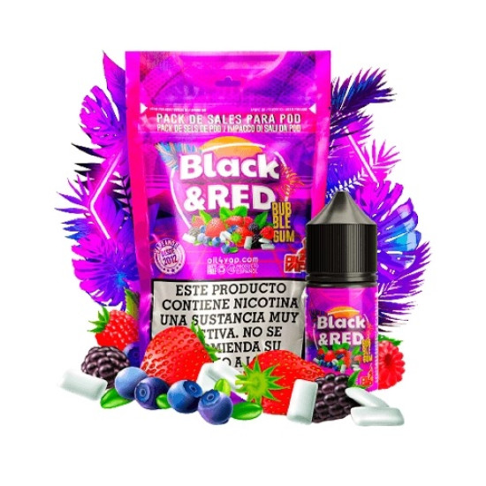 Oil4Vap - Pack of Salts Black And Red Bubblegum - Nikotinska sol s okusom žvakaće gume od jagode, kupine i borovnice - 30ml/9-18mg