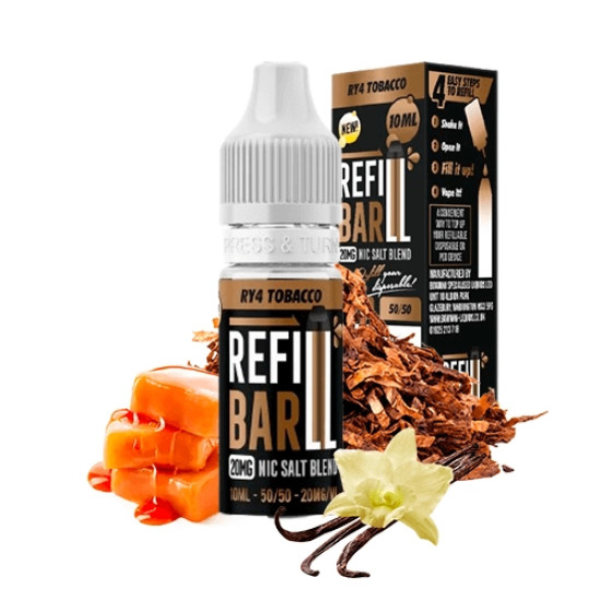 Refill Bar Salts - Ry4 Tobacco - Dohány, Vanília és Karamell ízesítésű nikotinsó - 10ml/20mg